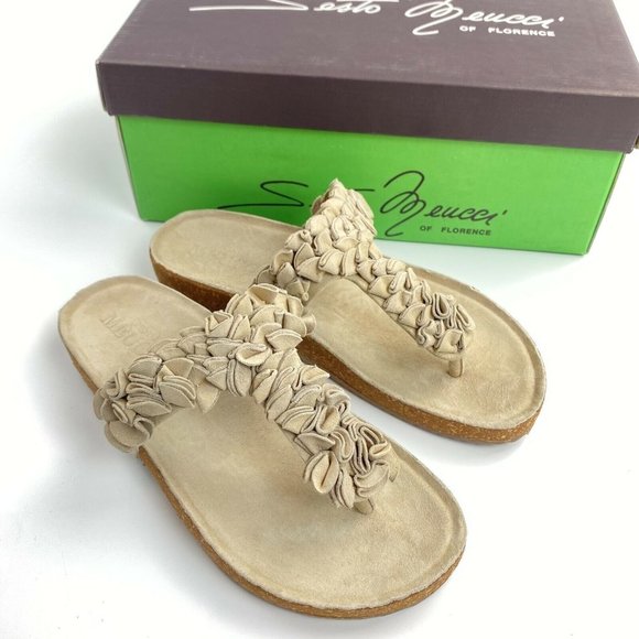 Sesto Meucci Baddon Thong Sandals Size 6M Natural Suede Contoured Footbed Shoes - Picture 1 of 8